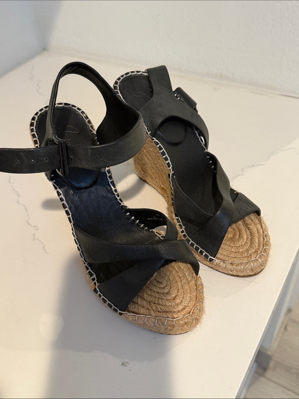 Black Woven Espadrille Wedge Sandals - Women's